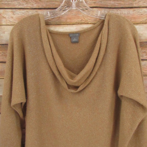 Ann Taylor Gold Metallic 3/4 Sleeve Part Cashmere Sweater Women's M - Picture 2 of 13